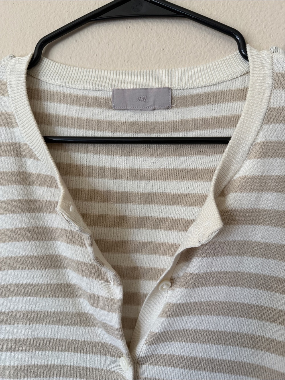 H&M Women's Striped Cream and Taupe Button-Up Cardigan - Picture 3 of 5
